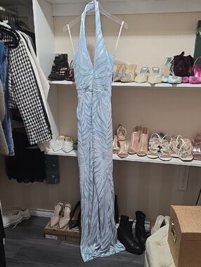 Windsor Light Blue Halter Sequin Maxi Dress